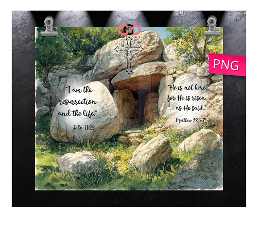 Resurrection Two Bible Verses -  Digital tumbler wrap for 20 oz skinny straight tumbler