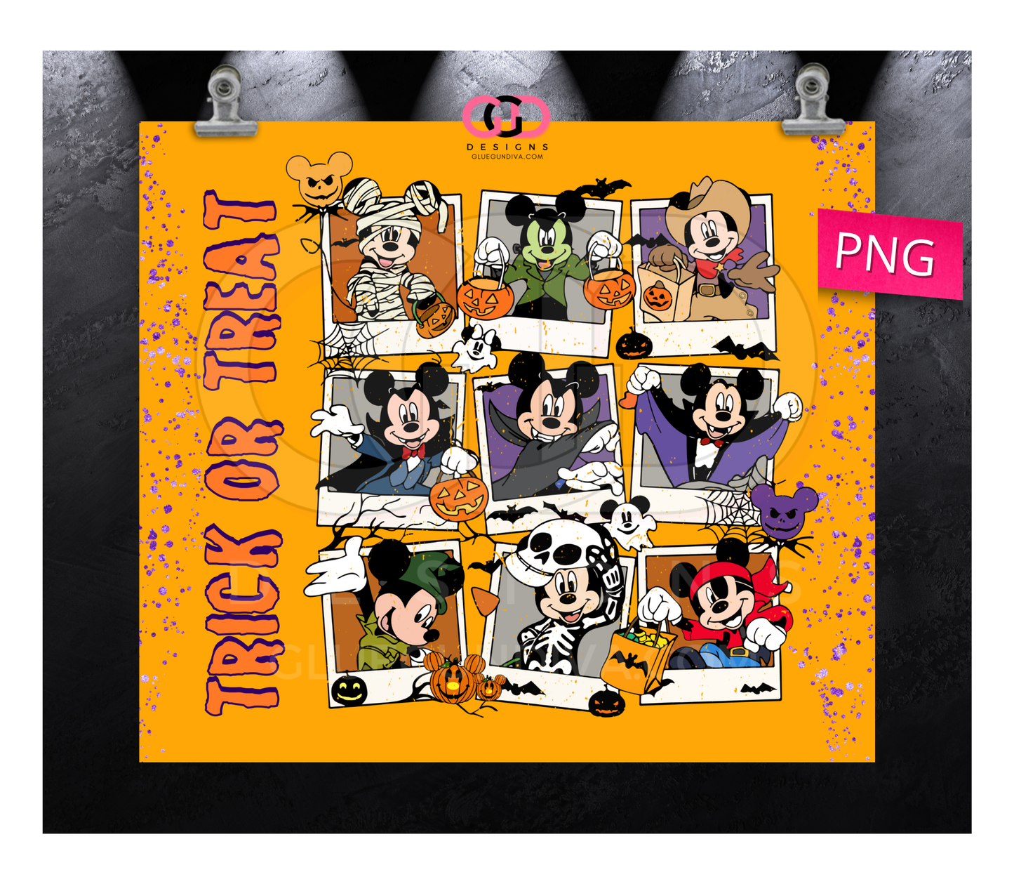 Trick or Treat Mickey -  Digital tumbler wrap for 20 oz skinny straight tumbler