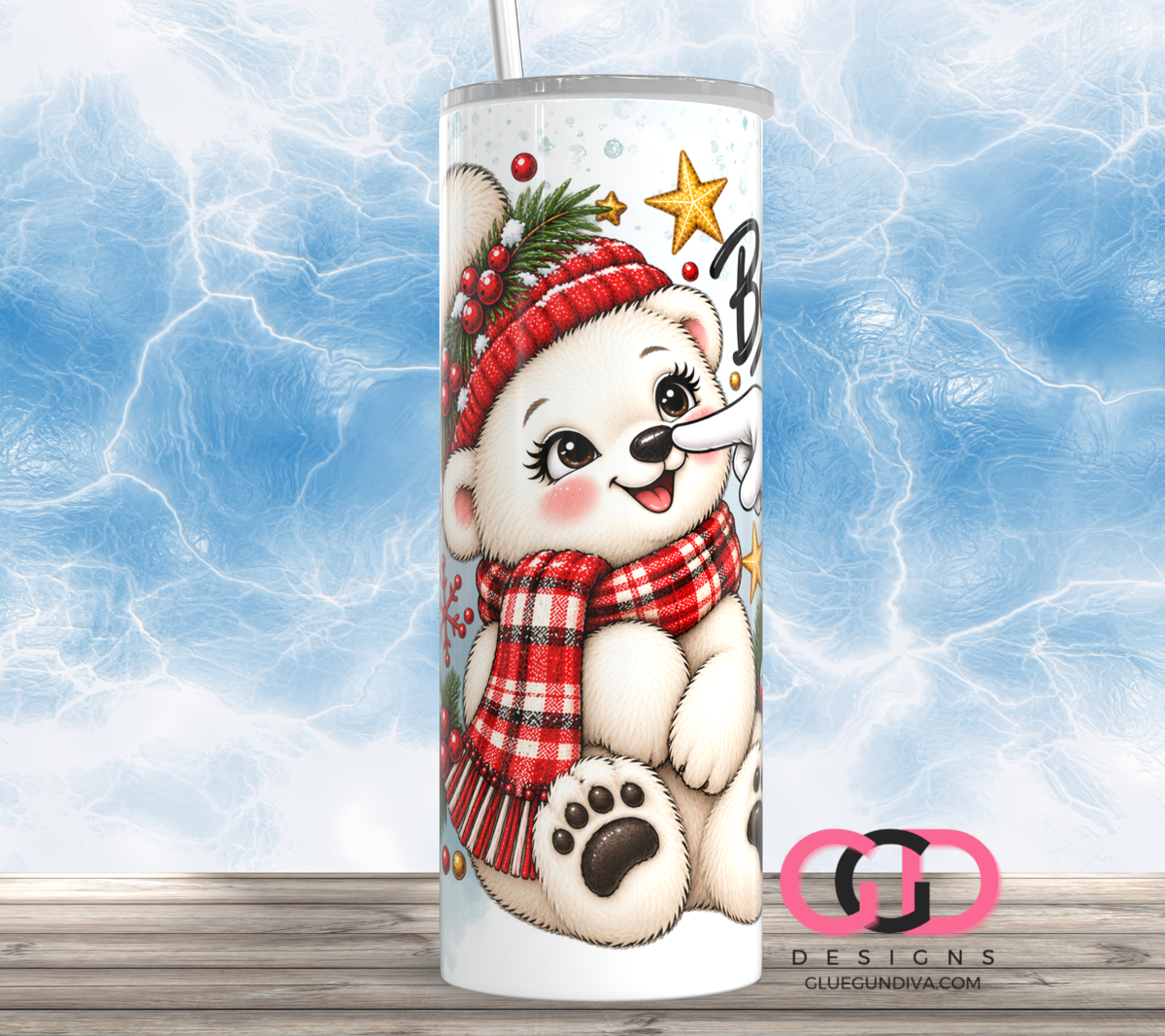 Boop Polar Bear -  Digital tumbler wrap for 20 oz skinny straight tumbler