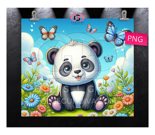Baby Panda and Flowers -  Digital tumbler wrap for 20 oz skinny straight tumbler