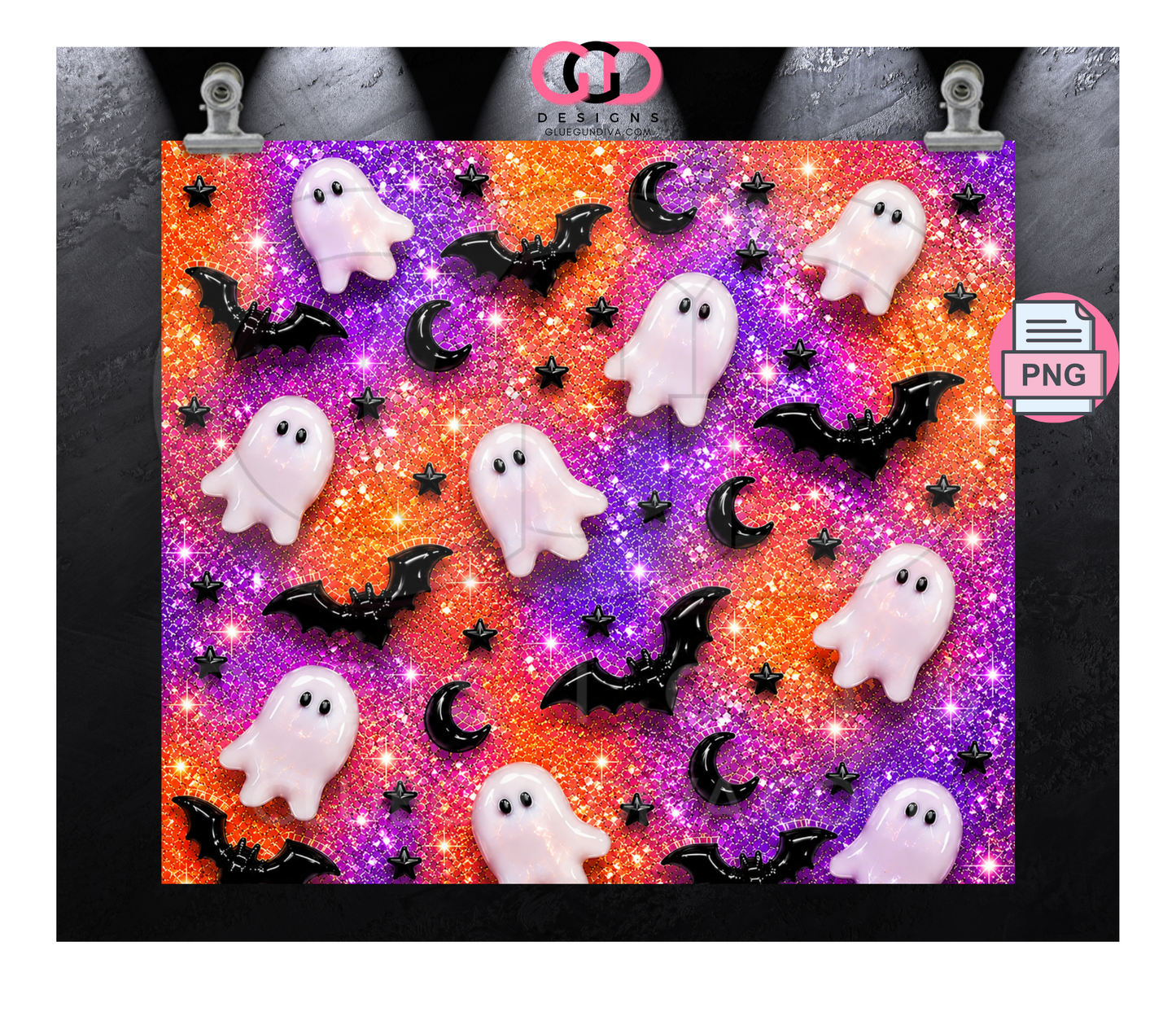 Glossy Ghosts Orange and Purple -  Digital tumbler wrap for 20 oz skinny straight tumbler