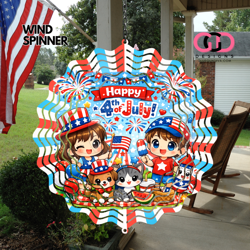 Happy Fourth Chibi -   Digital image for an 8 Inch Wind Spinner