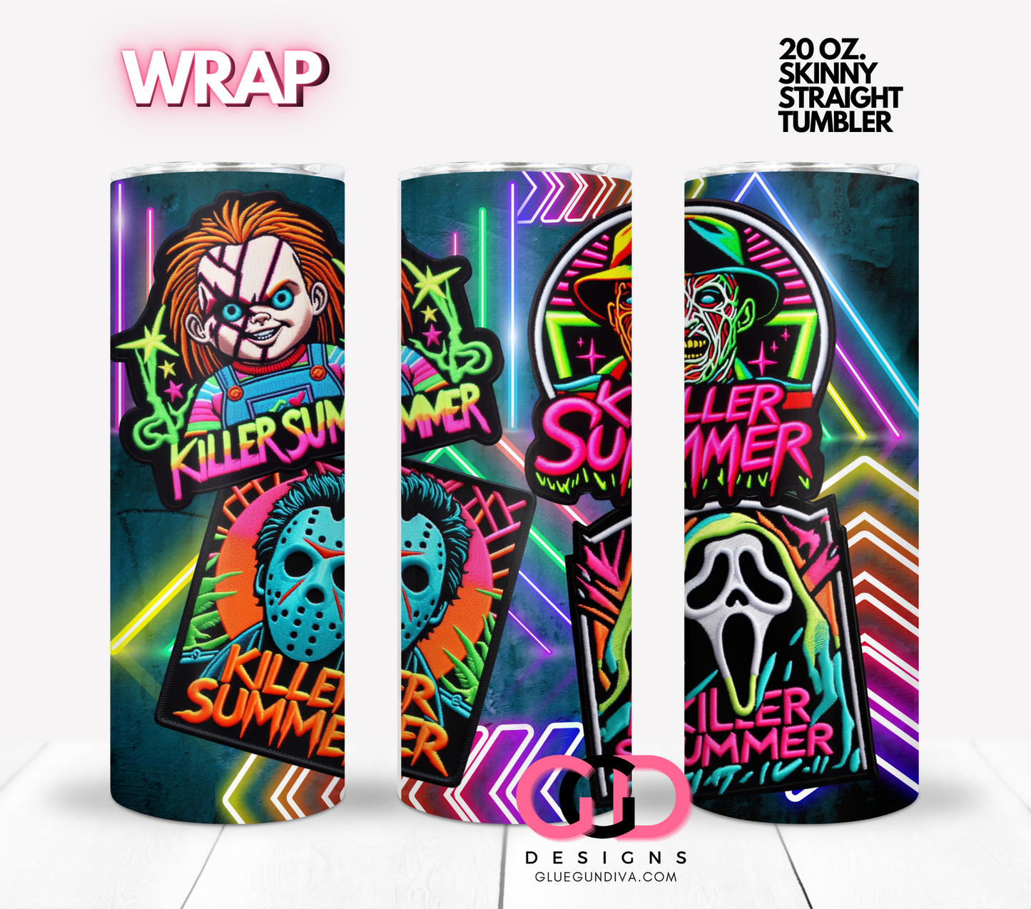 Killer Summer -  Digital tumbler wrap for 20 oz skinny straight tumbler