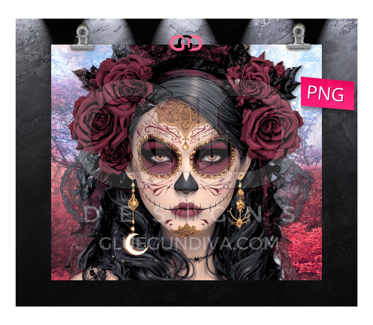 Calavera Shining Moon -   Digital tumbler wrap for 20 oz skinny straight tumbler