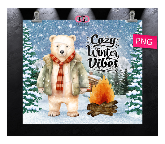 Cozy Winter Vibes Bear -  Digital tumbler wrap for 20 oz skinny straight tumbler