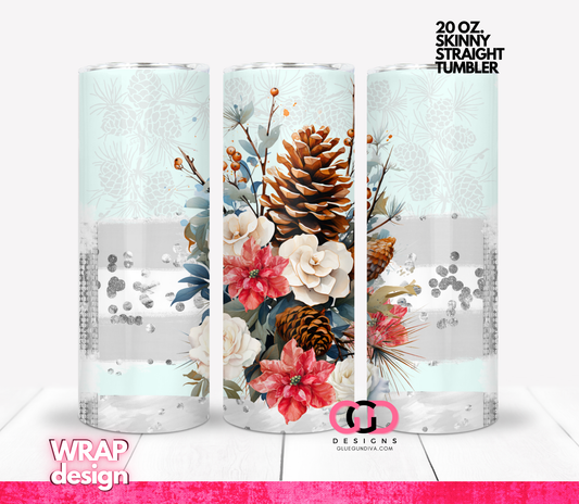 Winter Bouquete - Digital tumbler wrap for 20 oz skinny straight tumbler