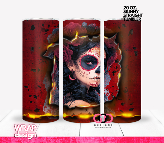Calavera Burning Ashes -   Digital tumbler wrap for 20 oz skinny straight tumbler