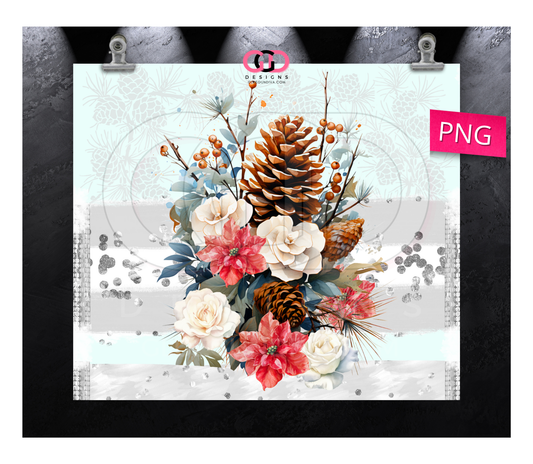 Winter Bouquete - Digital tumbler wrap for 20 oz skinny straight tumbler