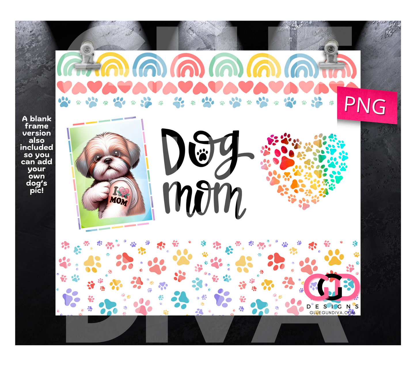 Dog Mom free blank frame version-  Digital tumbler wrap for 20 oz skinny straight tumbler