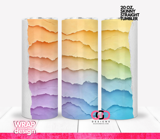 Pastel Torn Paper Orange Blue-   Digital tumbler wrap for 20 oz skinny straight tumbler