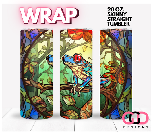 Jungle Stained Glass Frog-   Digital tumbler wrap for 20 oz skinny straight tumbler