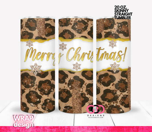 Merry Christmas Leopard -  Digital tumbler wrap for 20 oz skinny straight tumbler