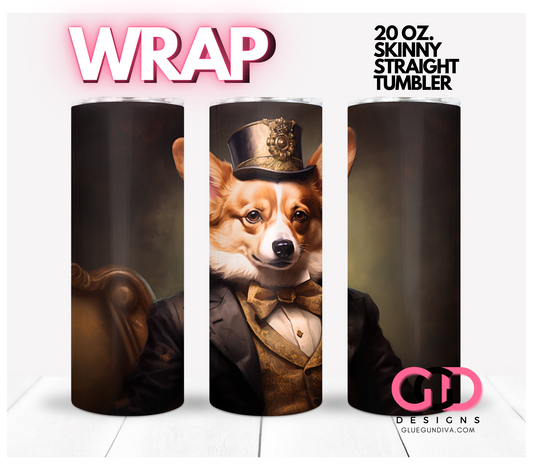 Male Victorian Corgi-   Digital tumbler wrap for 20 oz skinny straight tumbler