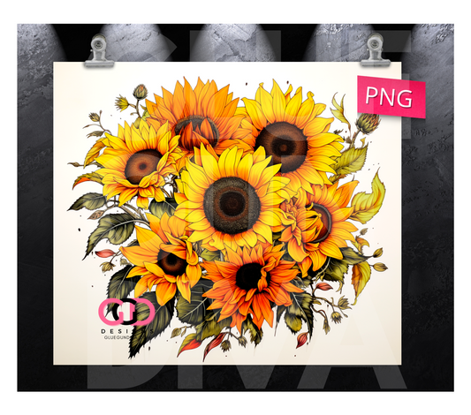 Bouquet of Sunflowers-   Digital tumbler wrap for 20 oz skinny straight tumbler