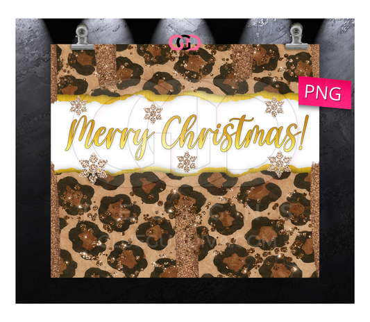 Merry Christmas Leopard -  Digital tumbler wrap for 20 oz skinny straight tumbler