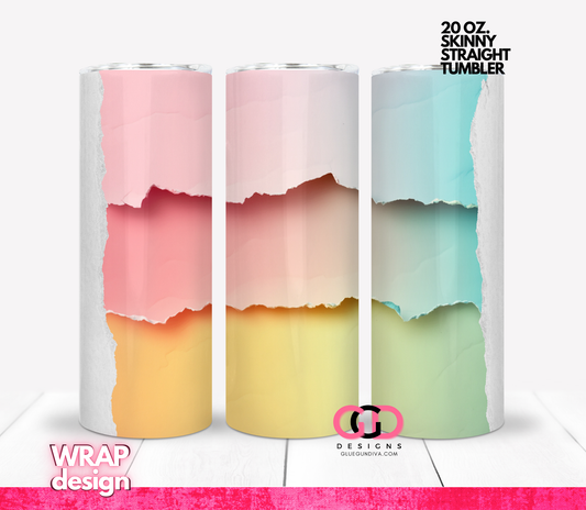 Pastel Torn Paper Pink Teal -   Digital tumbler wrap for 20 oz skinny straight tumbler