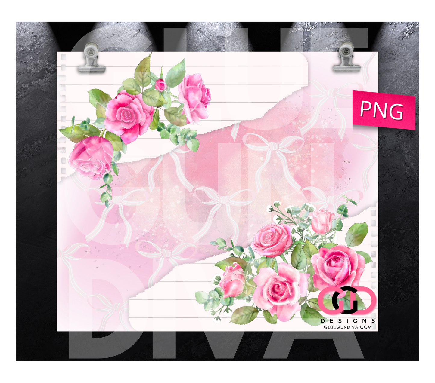 Roses and Bows-  Digital tumbler wrap for 20 oz skinny straight tumbler