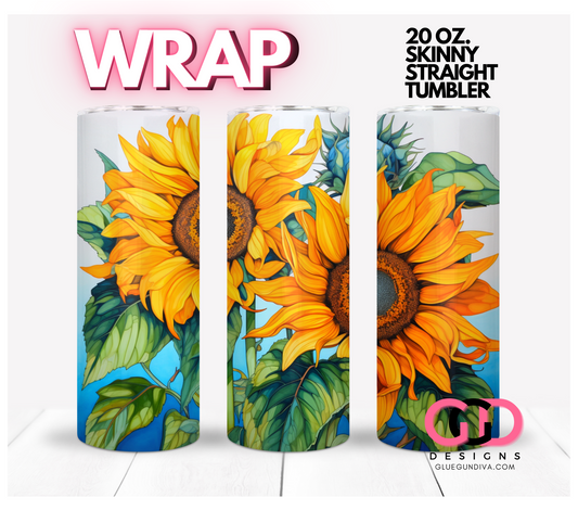 Bright Sunflowers -   Digital tumbler wrap for 20 oz skinny straight tumbler