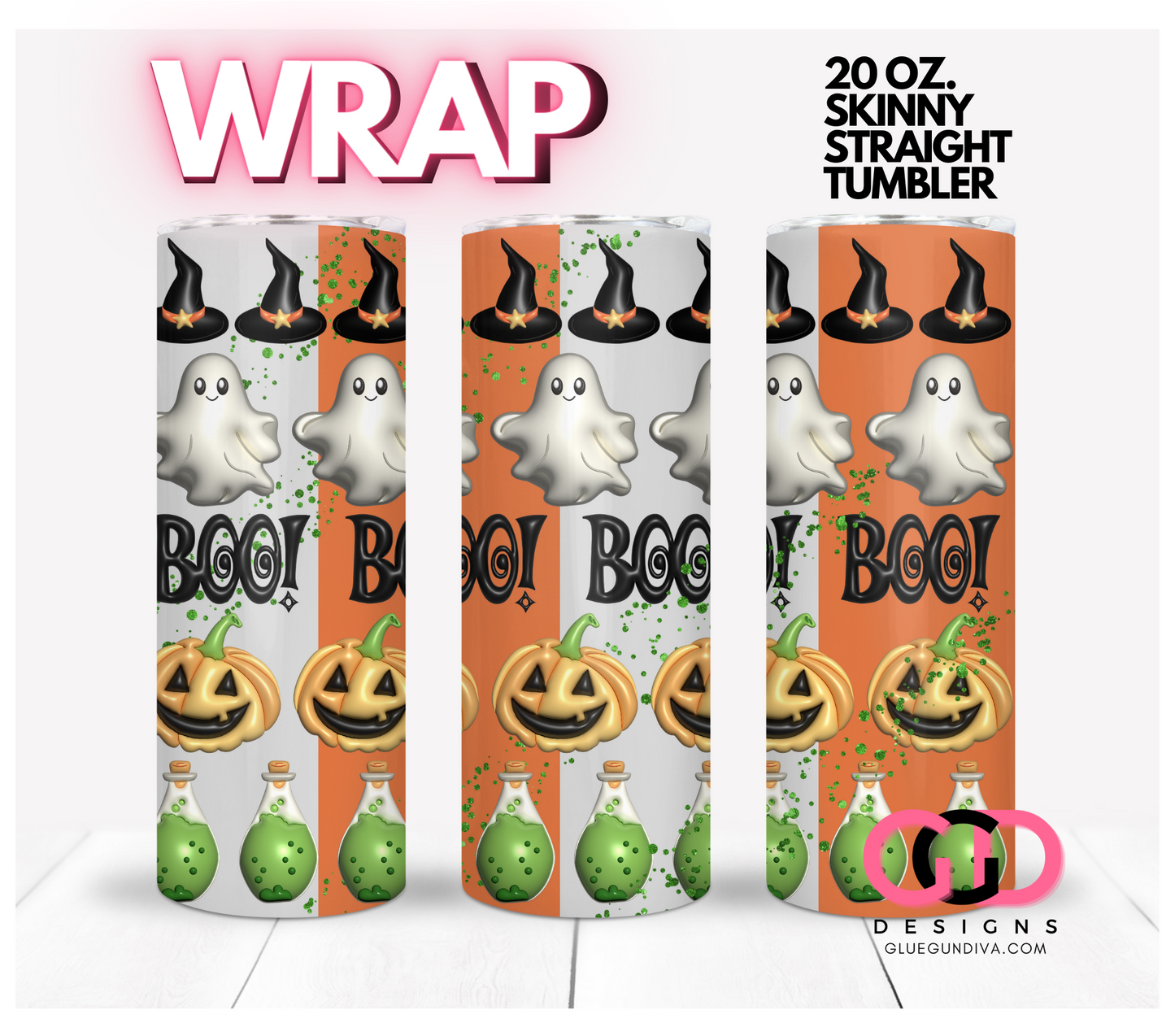 Puffy Halloween Icons-   Digital tumbler wrap for 20 oz skinny straight tumbler