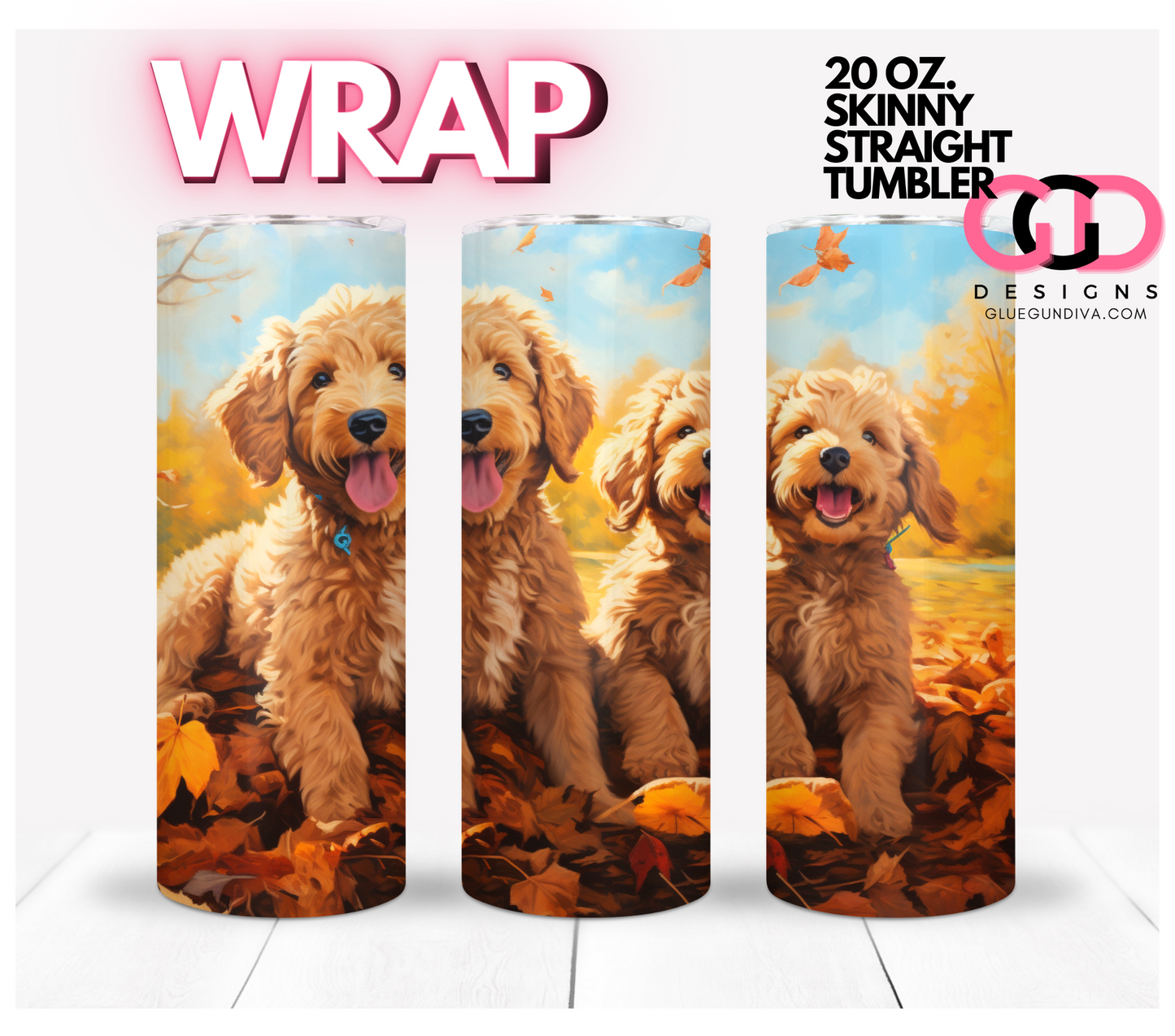 Fall Labradoodles  -   Digital tumbler wrap for 20 oz skinny straight tumbler