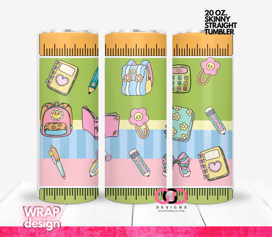 School Supplies fun-   Digital tumbler wrap for 20 oz skinny straight tumbler