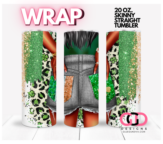 Irish Pockets Black Hair-   Digital tumbler wrap for 20 oz skinny straight tumbler