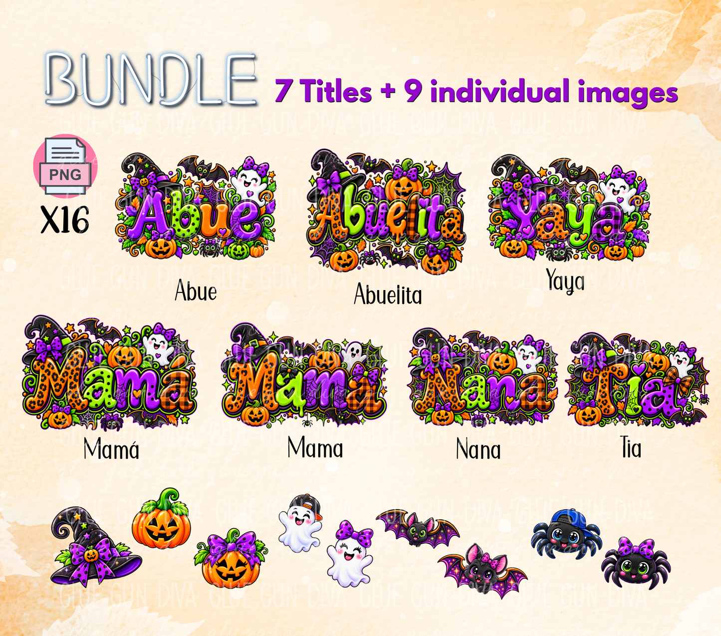 Spanish Halloween Maternal Titles-  PNGs & SVGs