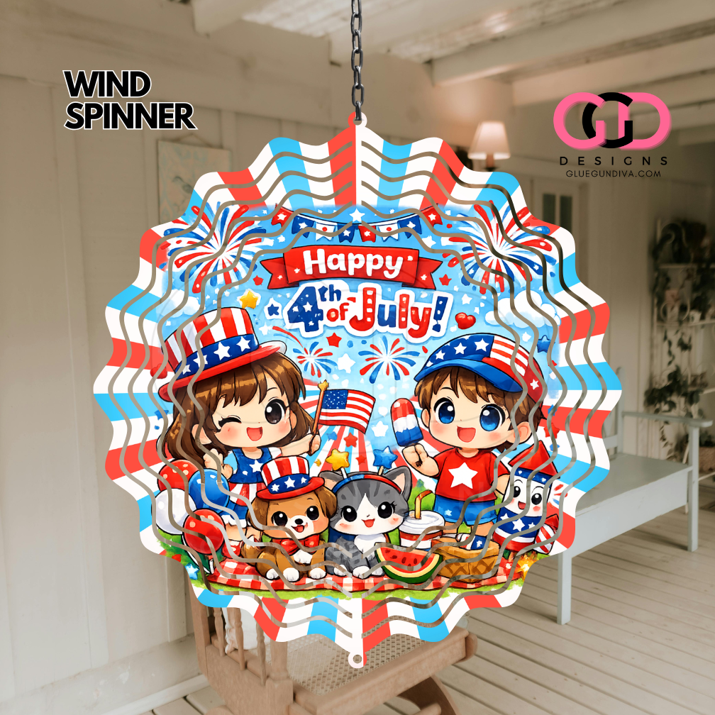 Happy Fourth Chibi -   Digital image for an 8 Inch Wind Spinner
