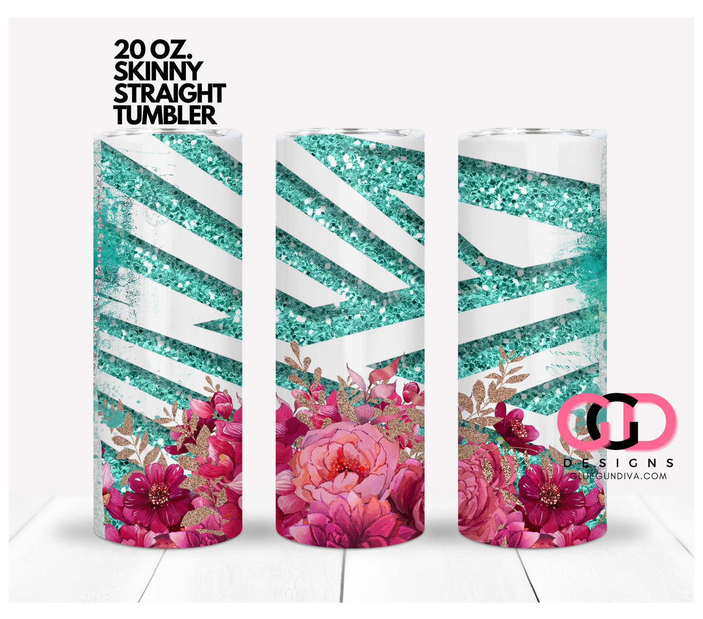 Pink Flowers 3D Background-   Digital tumbler wrap for 20 oz skinny straight tumbler