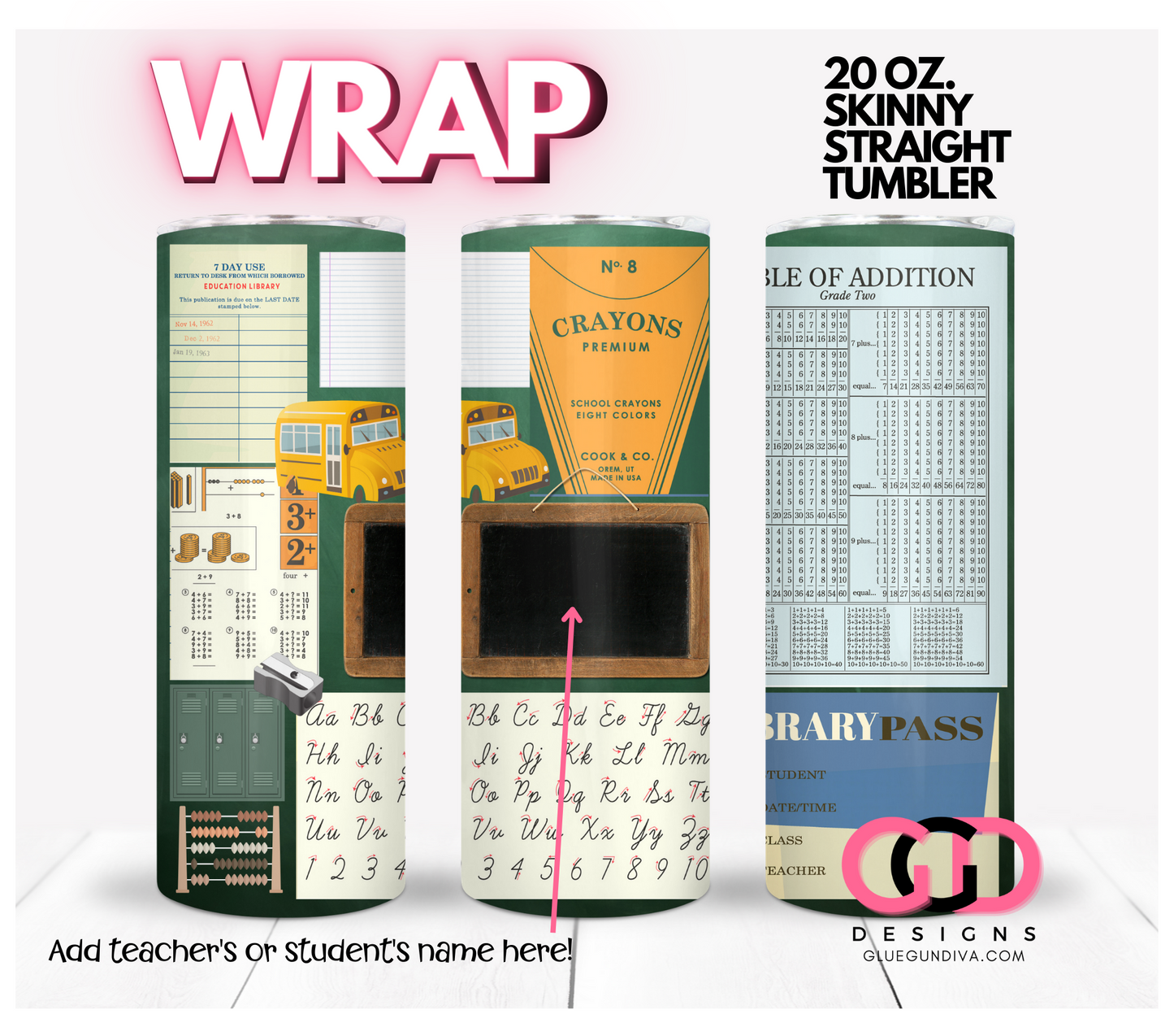 Vintage School -   Digital tumbler wrap for 20 oz skinny straight tumbler