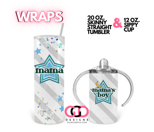 Mama & Mama's Boy Mini - Set of 2 Digital tumbler wraps for 20 oz skinny straight and Kid's 12 oz Sippy Cup