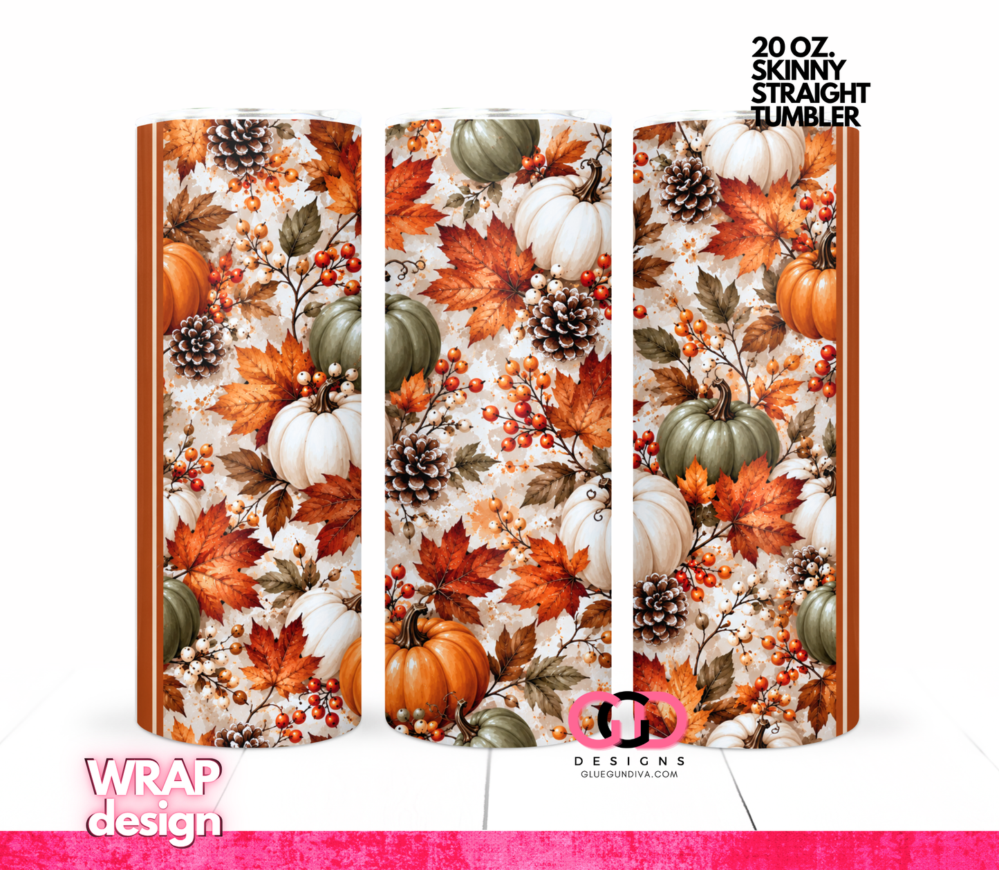 Fall Pumpkin Background -  Digital tumbler wrap for 20 oz skinny straight tumbler