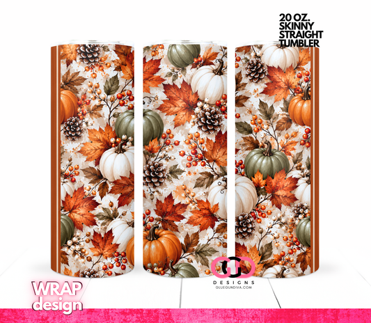 Fall Pumpkin Background -  Digital tumbler wrap for 20 oz skinny straight tumbler