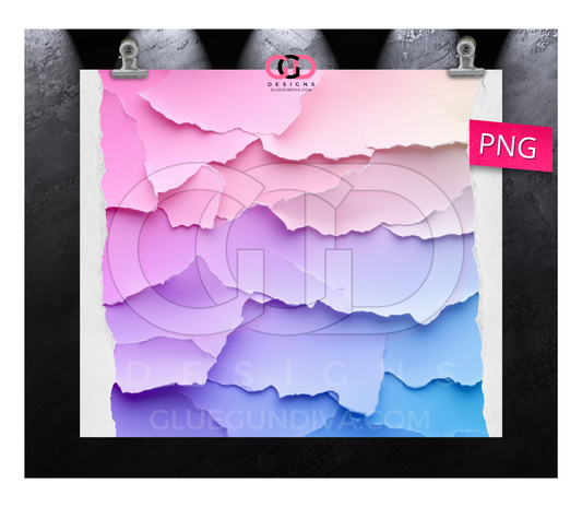 Pastel Torn Paper Pink Purple-   Digital tumbler wrap for 20 oz skinny straight tumbler