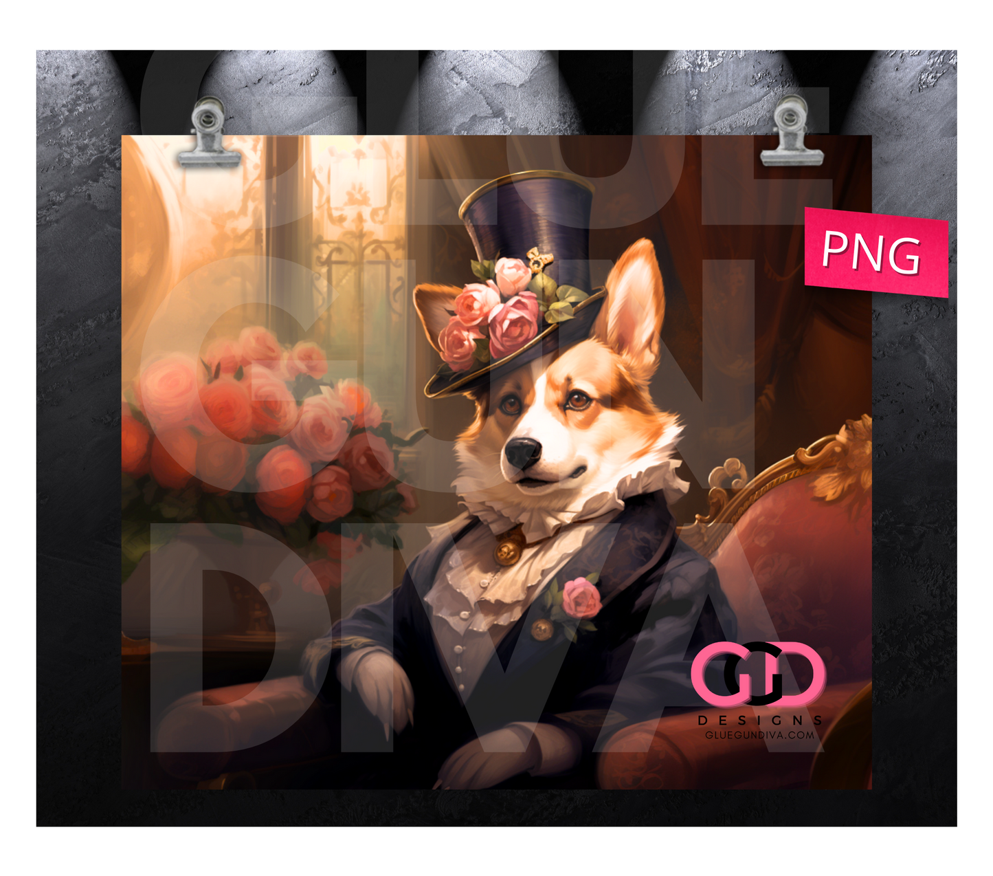 Female Victorian Corgi-   Digital tumbler wrap for 20 oz skinny straight tumbler