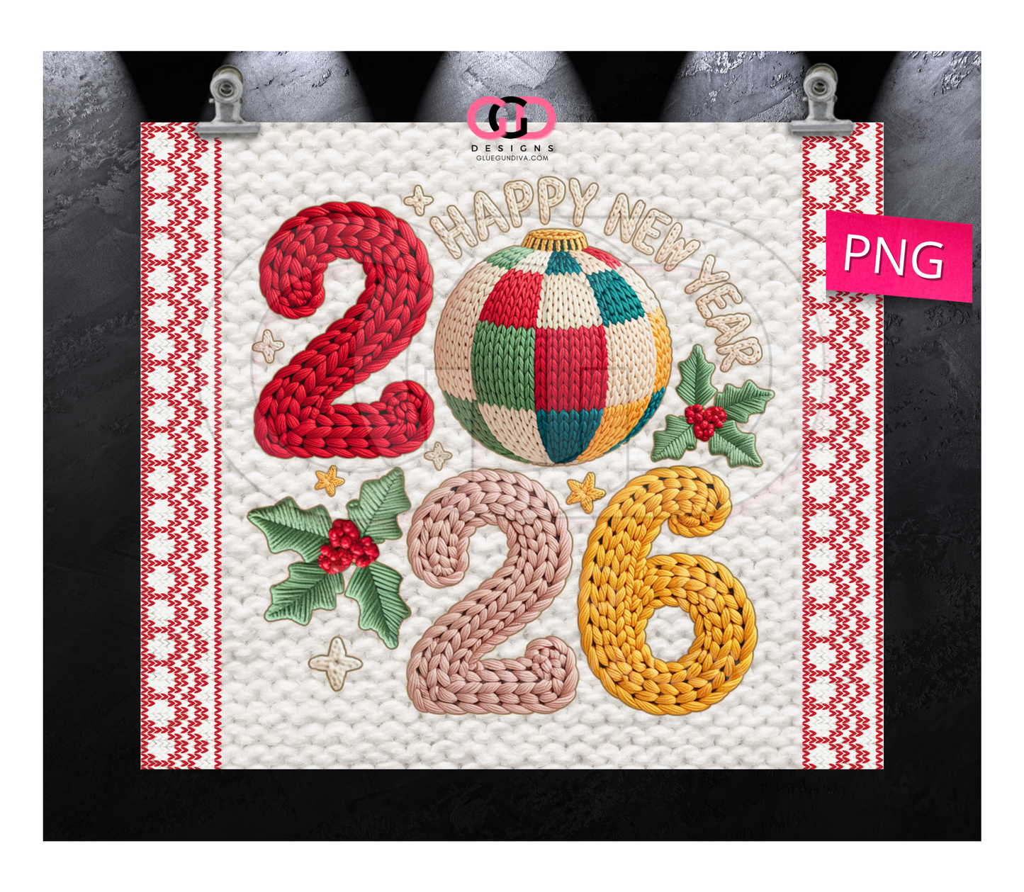 Knitted New Year 2026 -   Digital tumbler wrap for 20 oz skinny straight tumbler
