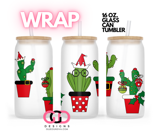 Christmas Cactus-   Digital wrap for 16 oz glass can