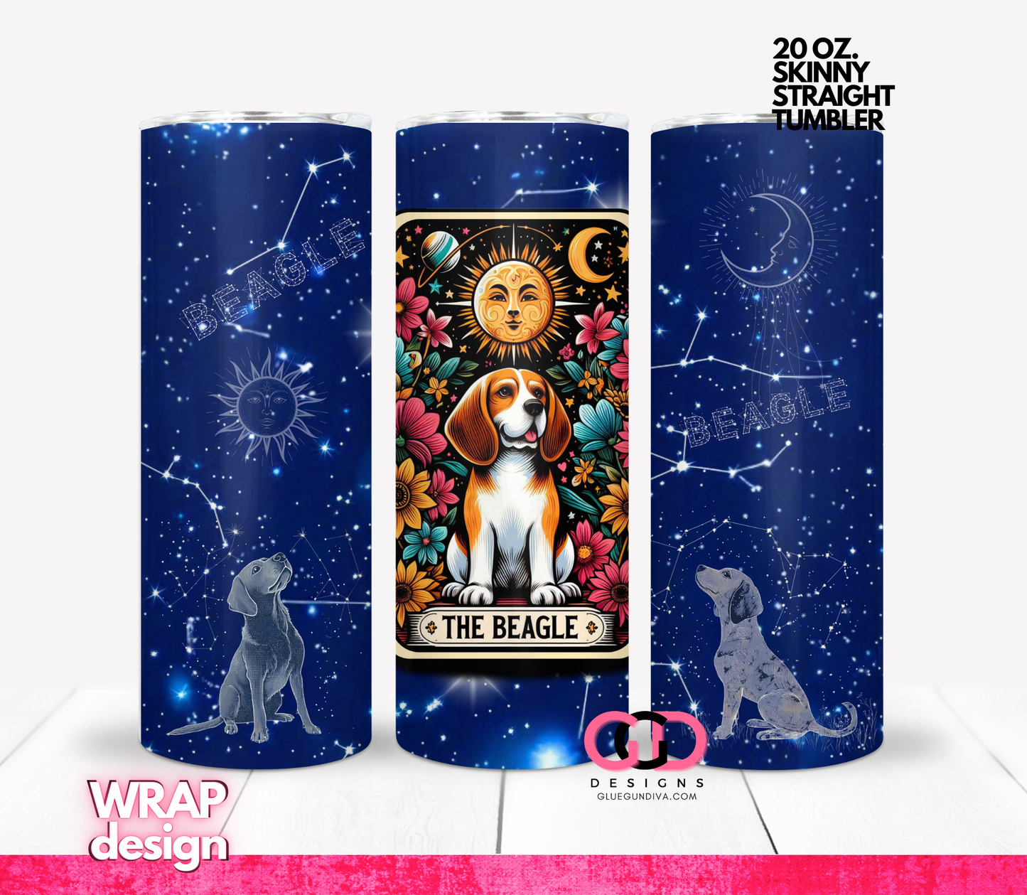Tarot Card Beagle-   Digital tumbler wrap for 20 oz skinny straight tumbler
