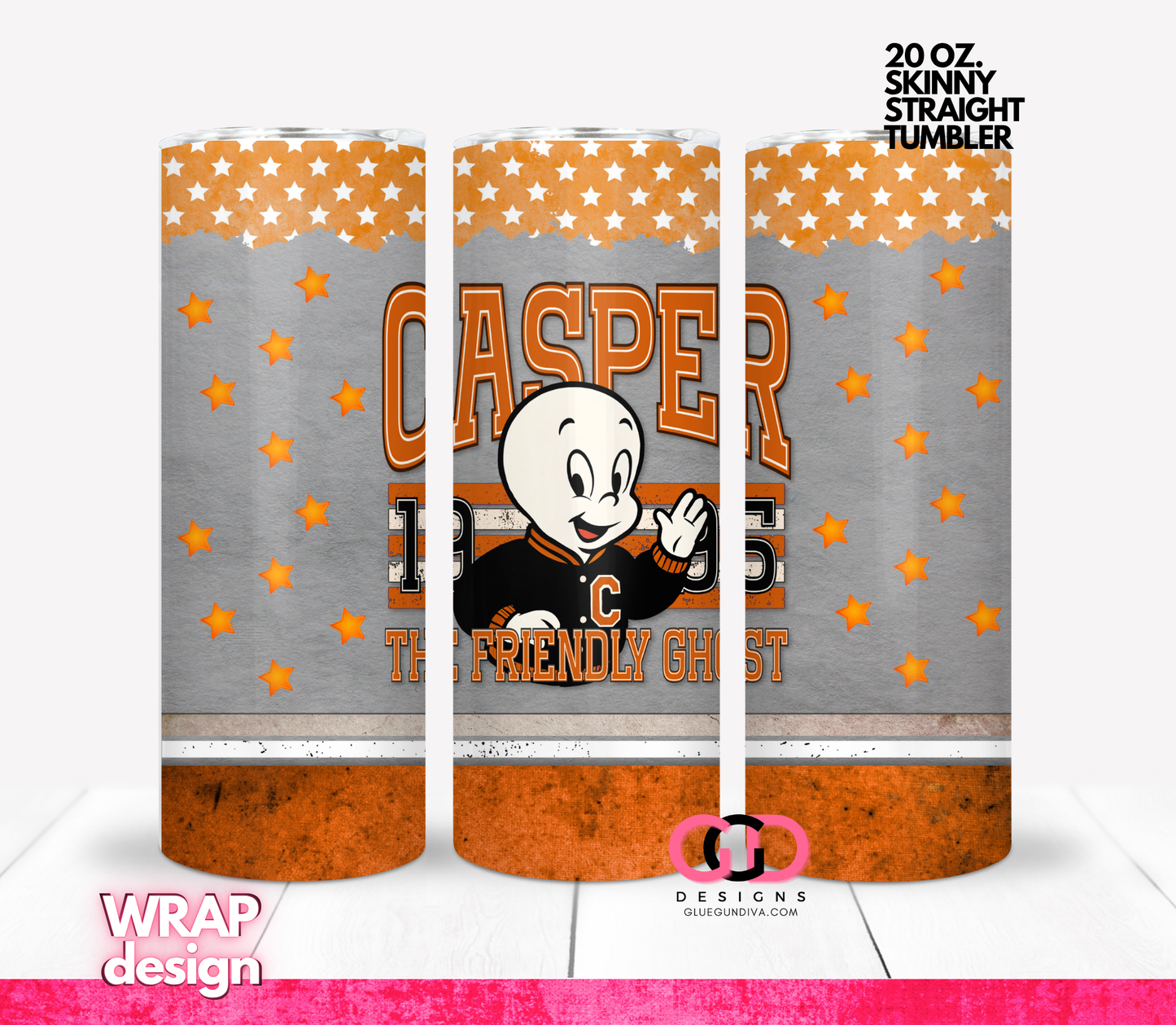 Casper Stars -  Digital tumbler wrap for 20 oz skinny straight tumbler