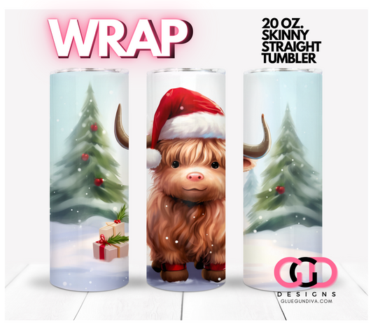 Cute Highland Santa -   Digital tumbler wrap for 20 oz skinny straight tumbler