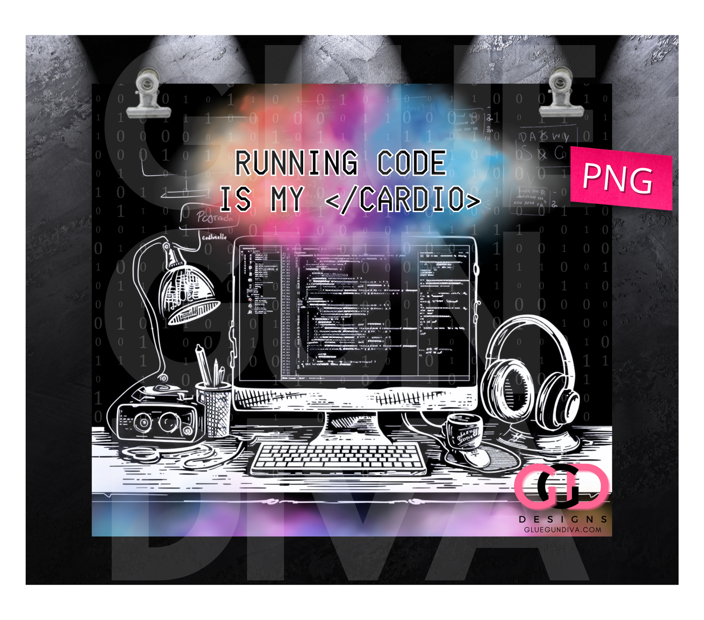 Running Code is my Cardio-  Digital tumbler wrap for 20 oz skinny straight tumbler