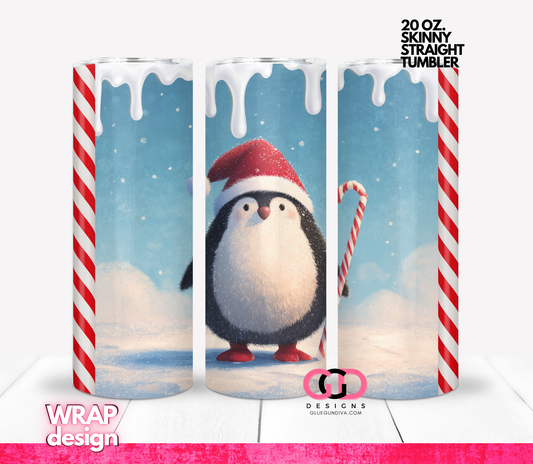 Candy Cane Penguin -   Digital tumbler wrap for 20 oz skinny straight tumbler