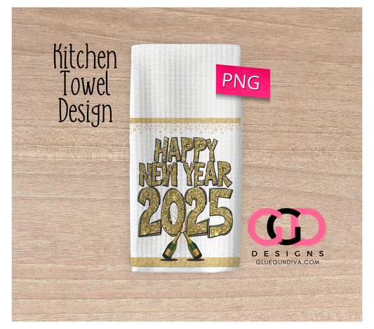 Happy New Year 2025 Gold -  Design for Kitchen Towel