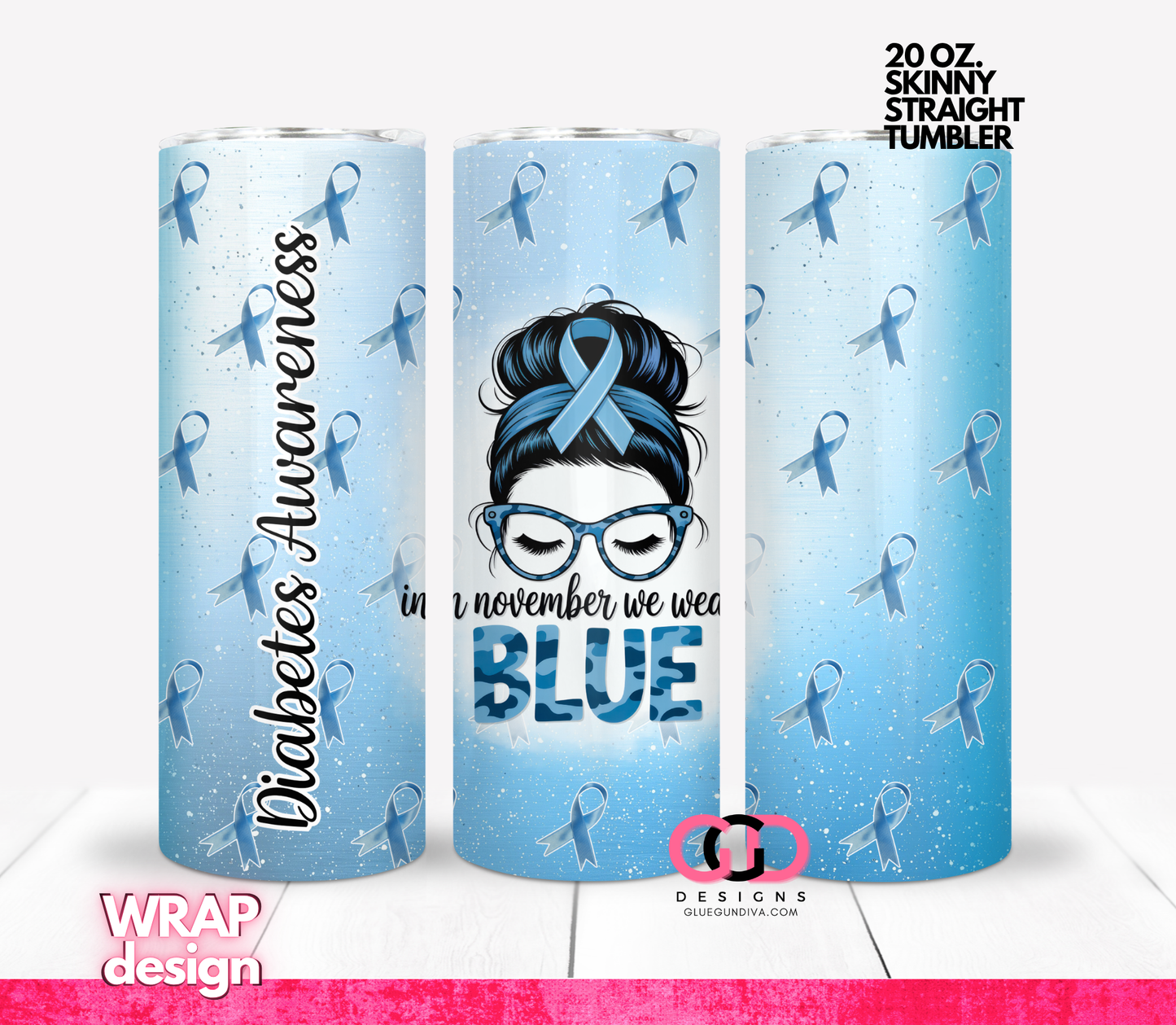 In November we wear Blue - Digital tumbler wrap for 20 oz skinny straight tumbler