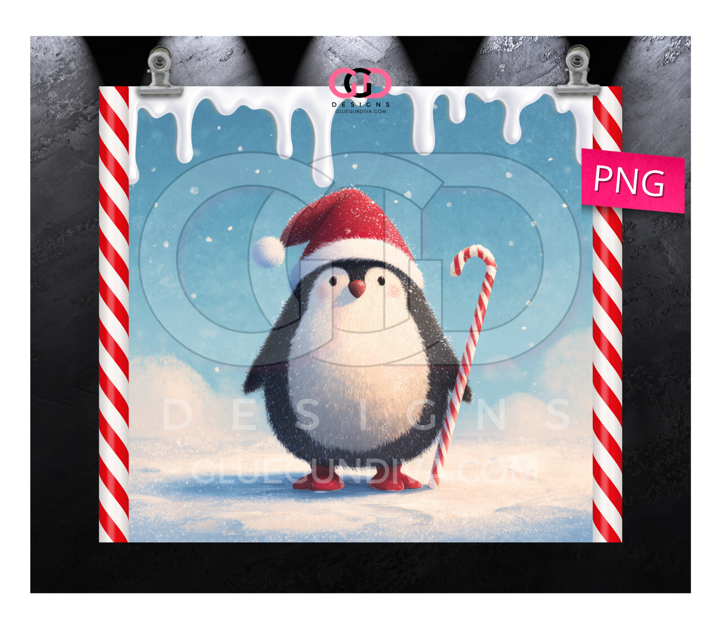 Candy Cane Penguin -   Digital tumbler wrap for 20 oz skinny straight tumbler
