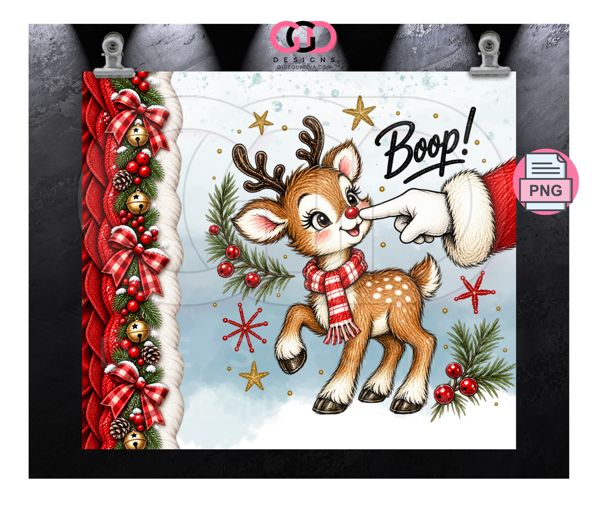 Boop Reindeer -  Digital tumbler wrap for 20 oz skinny straight tumbler