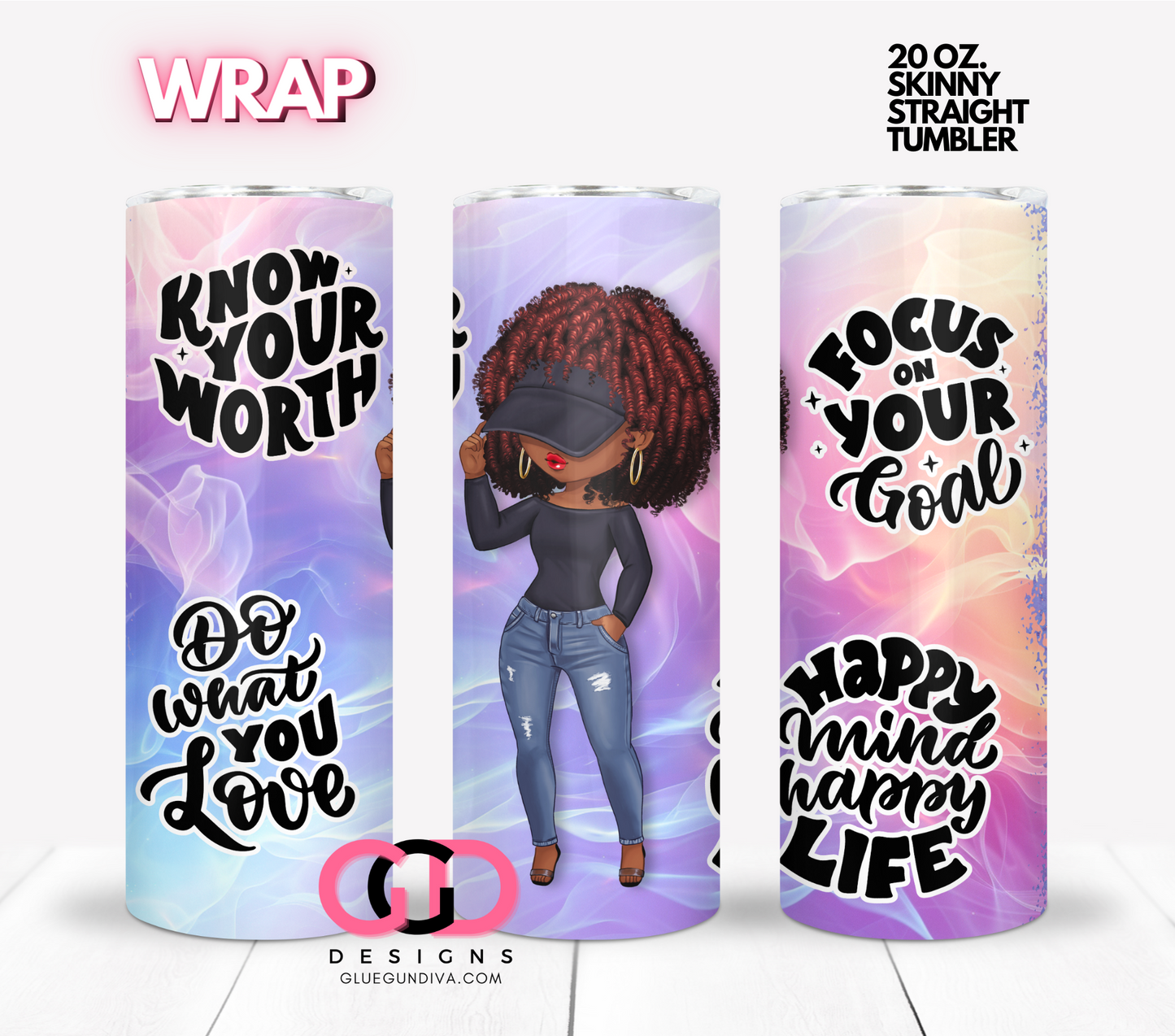 Healthy Mind Set 2-  Digital tumbler wrap for 20 oz skinny straight tumbler