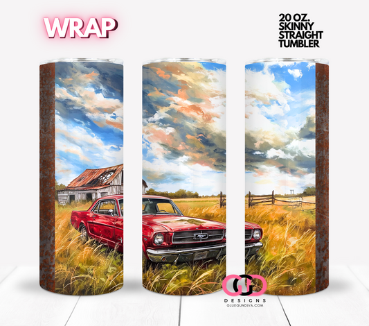 Classic Car and Barn-  Digital tumbler wrap for 20 oz skinny straight tumbler