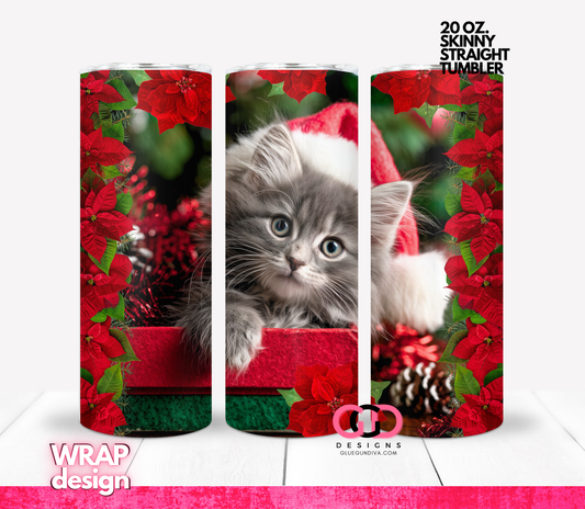 Grey Kitty Poinsettias -   Digital tumbler wrap for 20 oz skinny straight tumbler