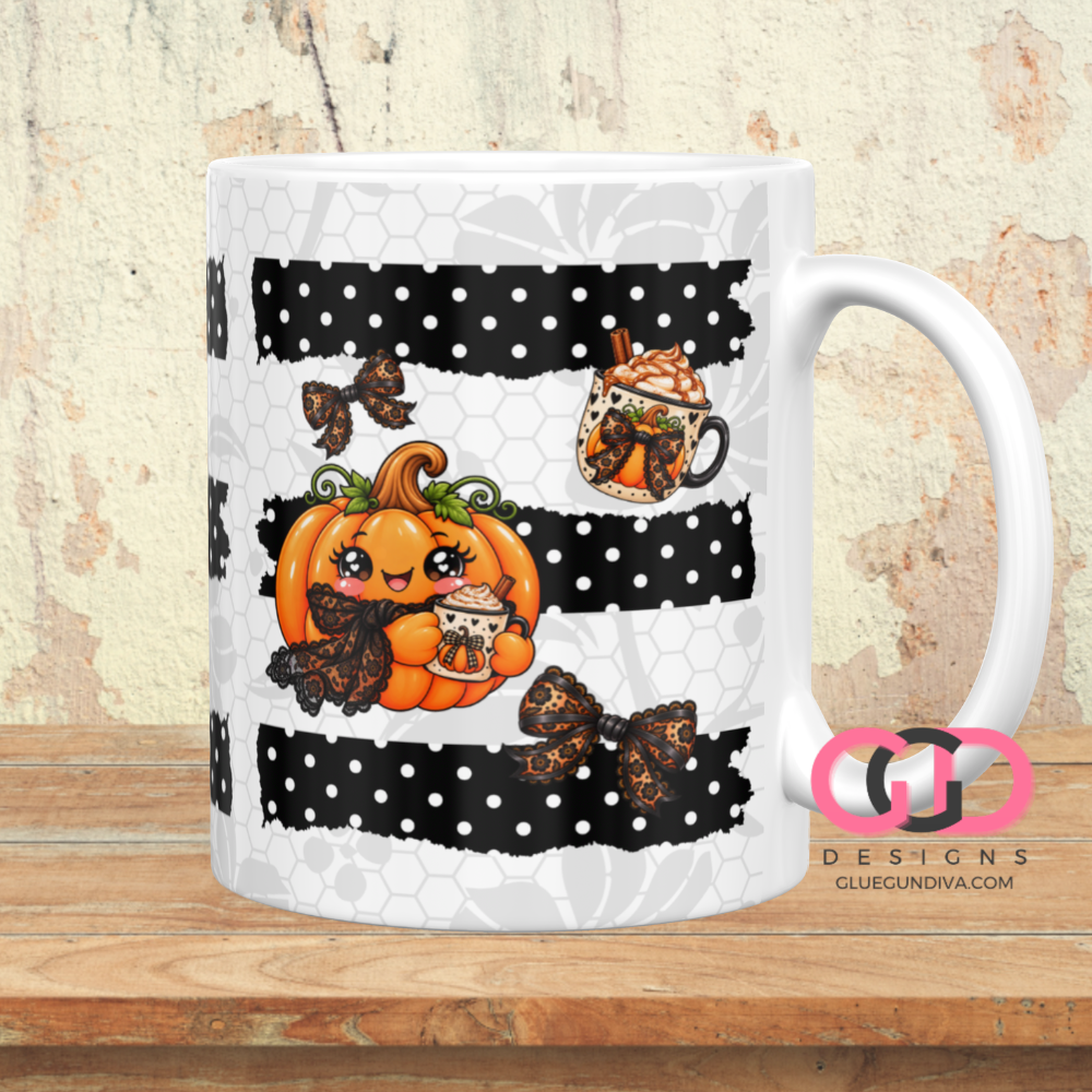 Lacy Pumpkin Latte - Digital mug wrap for 11 and 15 oz